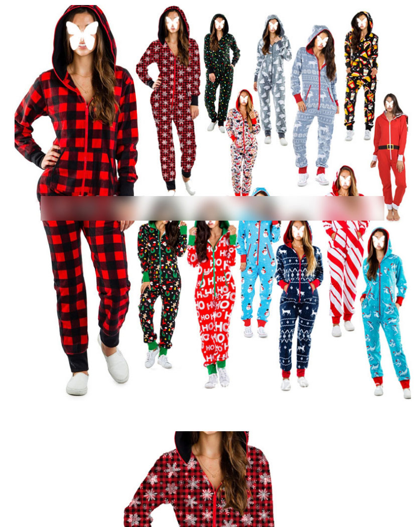 Fashion Snowflake Lattice Christmas Print Hooded One-piece Pajamas,CURVE SLEEP & LOUNGE