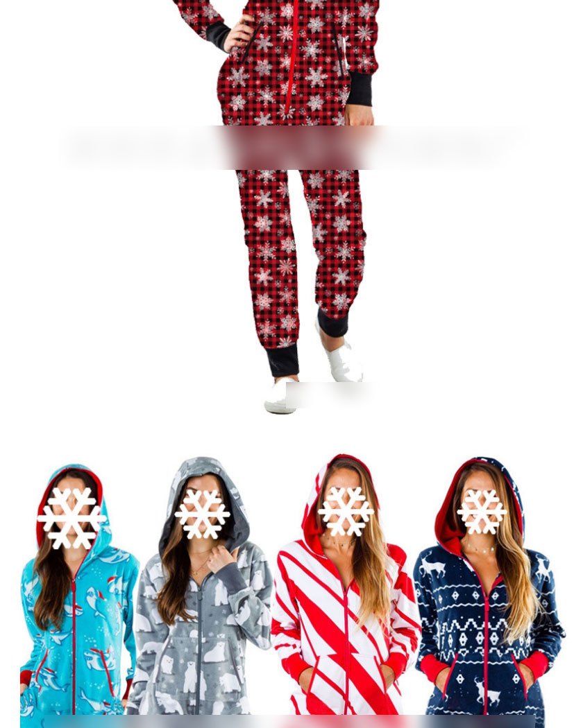 Fashion Bear Grey Christmas Print Hooded One-piece Pajamas,CURVE SLEEP & LOUNGE
