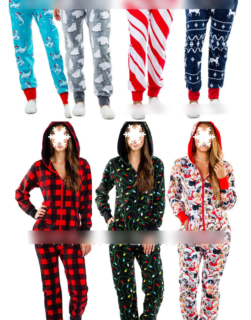 Fashion Snowflake Lattice Christmas Print Hooded One-piece Pajamas,CURVE SLEEP & LOUNGE