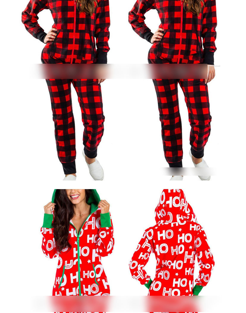 Fashion Pure Red Christmas Print Hooded One-piece Pajamas,CURVE SLEEP & LOUNGE