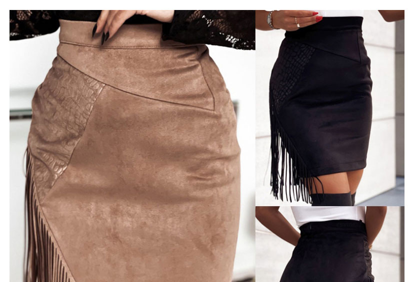 Fashion Brown Deerskin Velvet Fringed Leather Skirt Skirt,Skirts