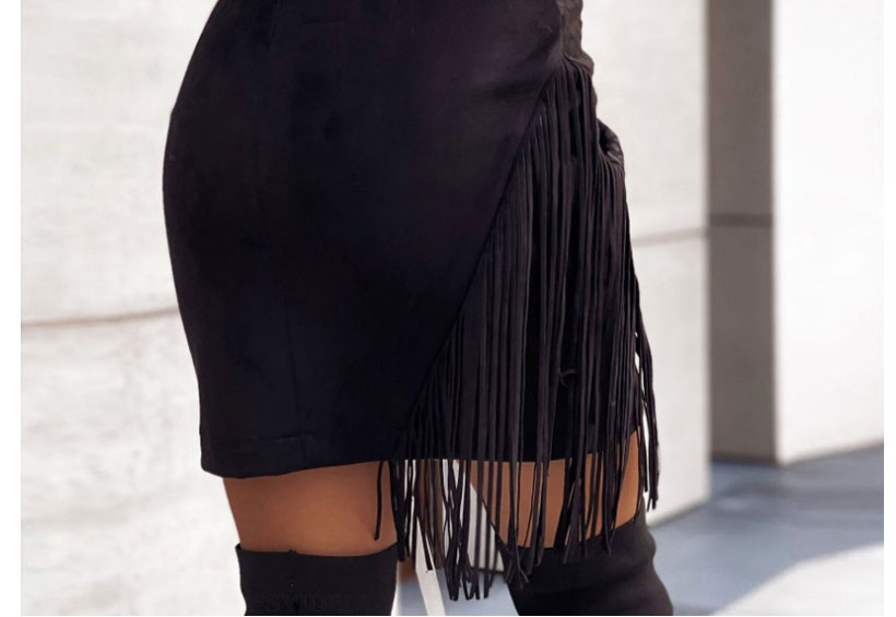 Fashion Black Deerskin Velvet Fringed Leather Skirt Skirt,Skirts
