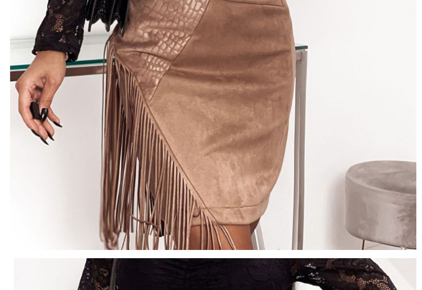 Fashion Black Deerskin Velvet Fringed Leather Skirt Skirt,Skirts