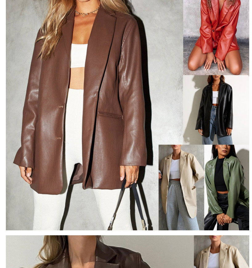 Fashion Green Pu Leather Lapel Coat,Coat-Jacket