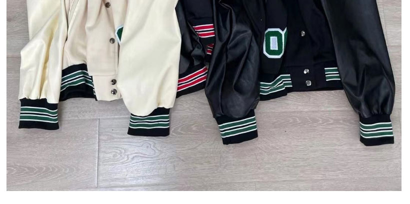 Fashion Army Green Black B Baseball Jacket With Fleece Letter Embroidery,Coat-Jacket