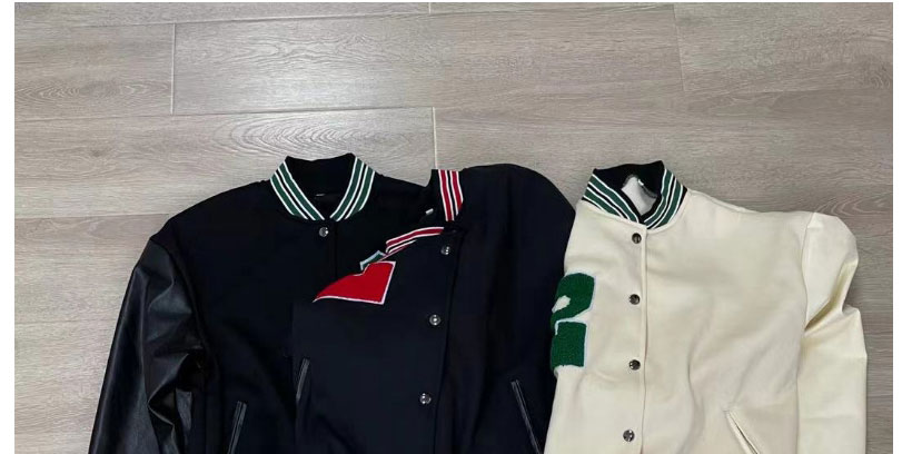 Fashion Apricot Green 2 Baseball Jacket With Fleece Letter Embroidery,Coat-Jacket