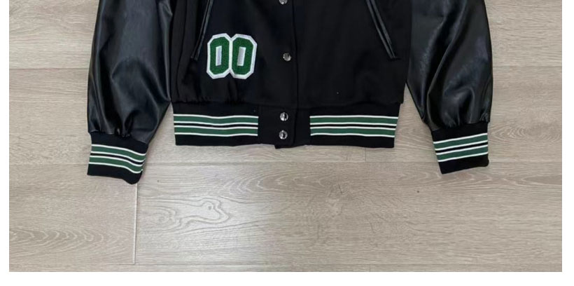 Fashion Apricot Green 2 Baseball Jacket With Fleece Letter Embroidery,Coat-Jacket