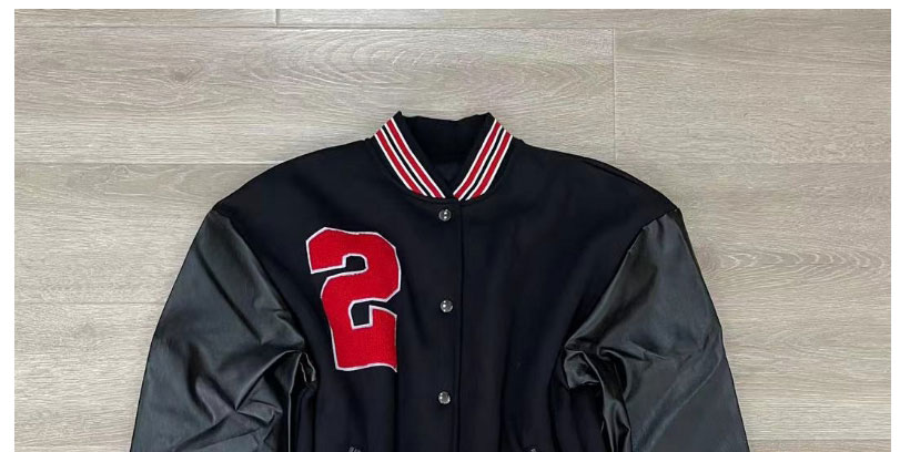 Fashion Black Red 2 Baseball Jacket With Fleece Letter Embroidery,Coat-Jacket