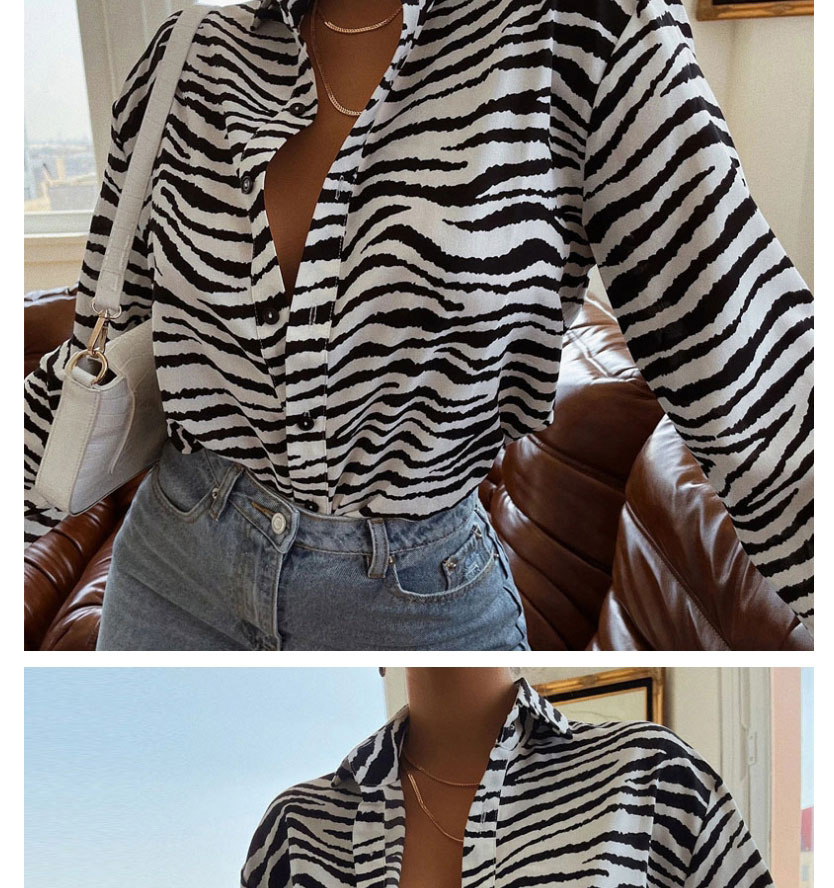 Fashion Beige Geometric Print Single-breasted Shirt,Blouses
