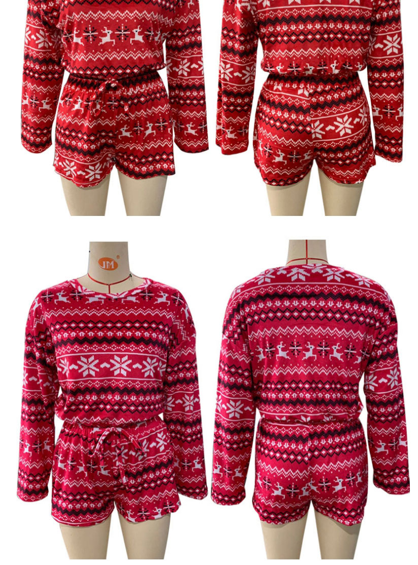 Fashion Snowflake Lattice Christmas Print Sweatshirt Shorts Suit,Suits