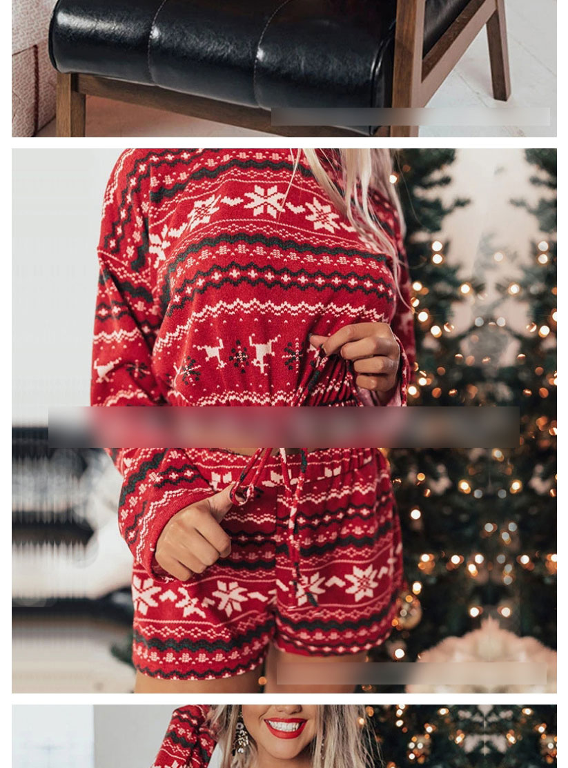 Fashion Snowflake Lattice Christmas Print Sweatshirt Shorts Suit,Suits