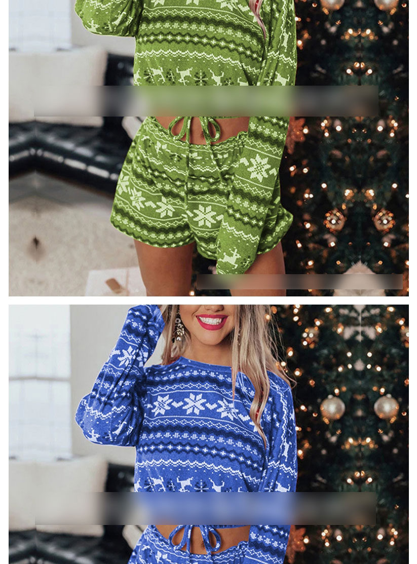 Fashion Green Christmas Print Sweatshirt Shorts Suit,Suits