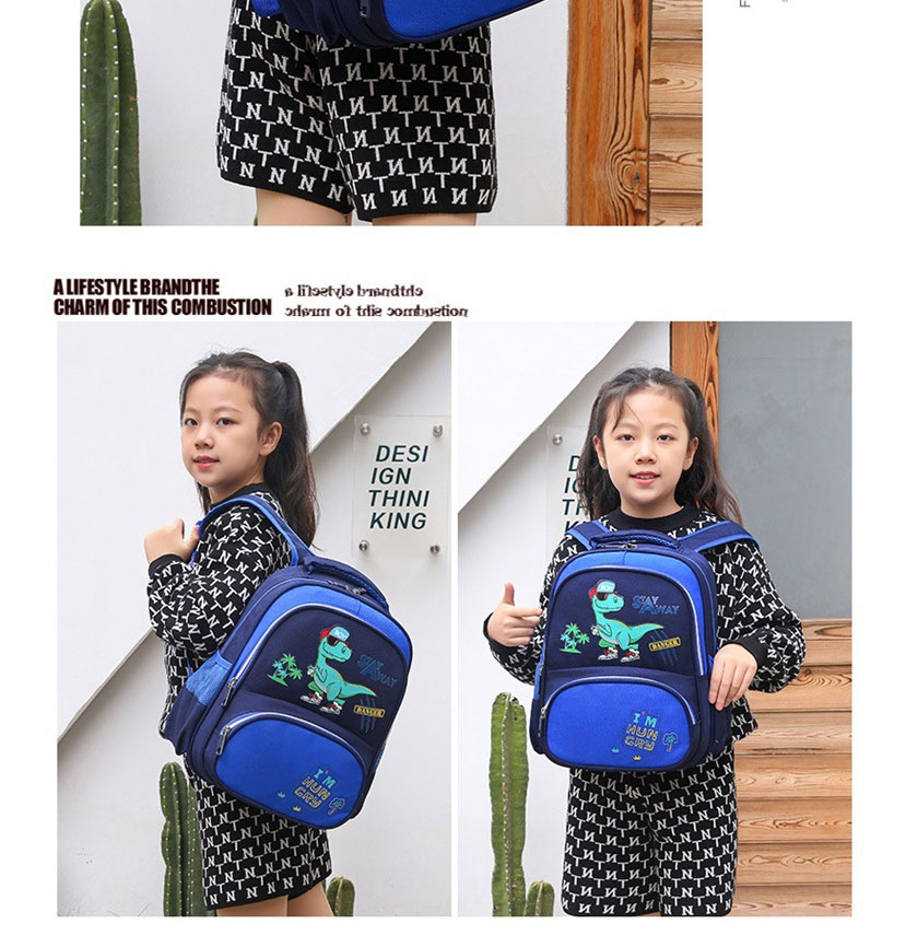Fashion Dark Blue Nylon Cartoon Dinosaur Bear Print Backpack,Backpack