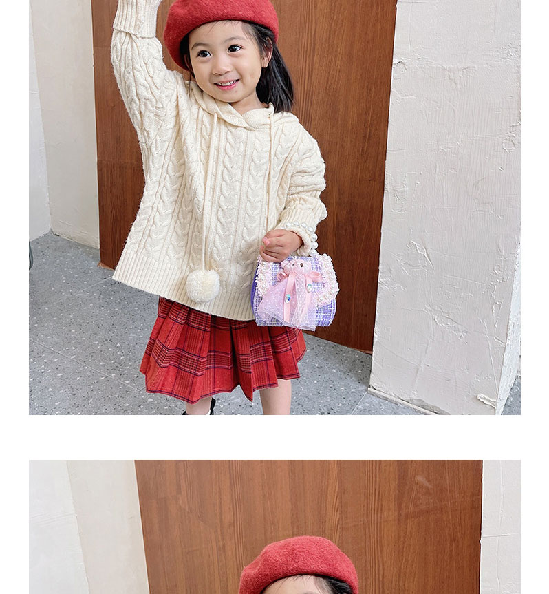 Fashion Pink Cotton And Linen Bear Label Pearl Portable Messenger Bag,Shoulder bags