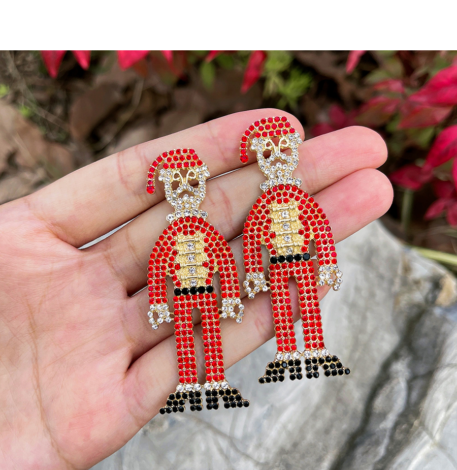 Fashion Red Alloy Diamond-studded Santa Stud Earrings,Stud Earrings