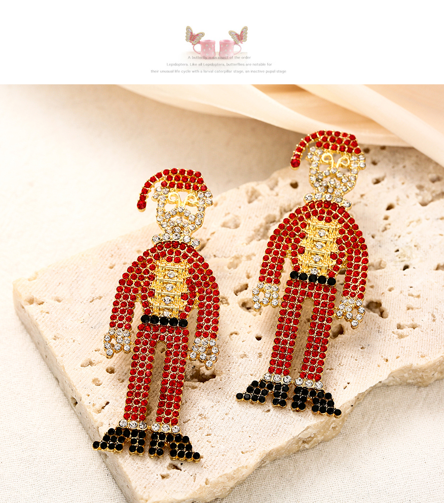 Fashion Red Alloy Diamond-studded Santa Stud Earrings,Stud Earrings