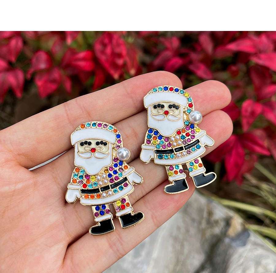 Fashion Color Alloy Diamond-studded Santa Stud Earrings,Stud Earrings