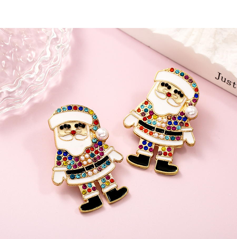Fashion Color Alloy Diamond-studded Santa Stud Earrings,Stud Earrings