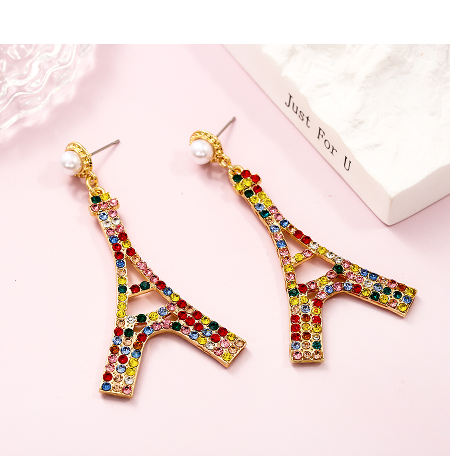 Fashion Color Alloy Diamond Tower Earrings,Stud Earrings