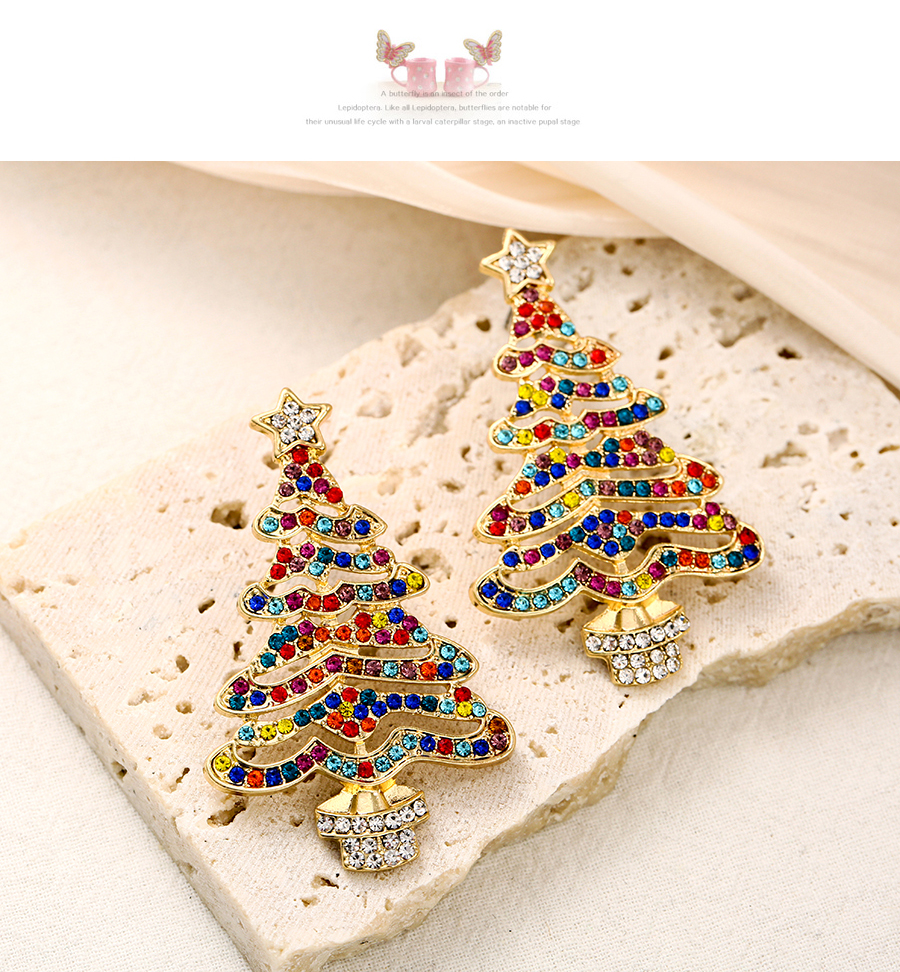 Fashion Color Alloy Diamond Christmas Tree Stud Earrings,Stud Earrings