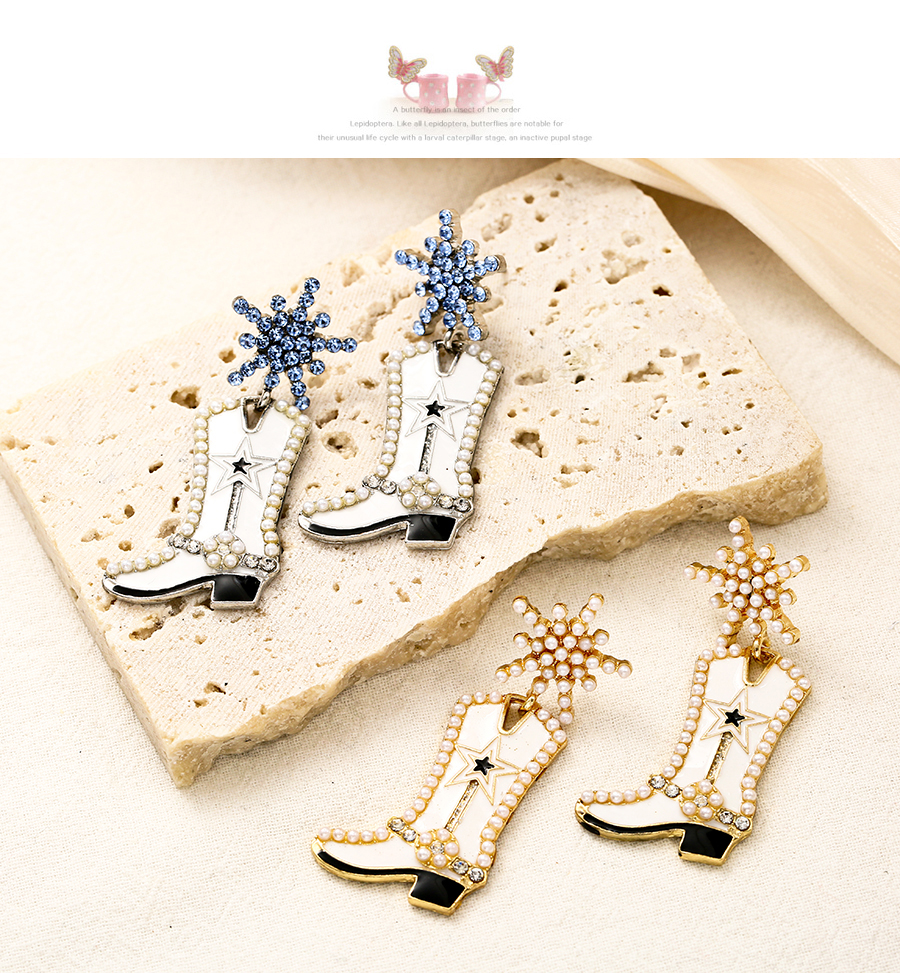 Fashion Gold Alloy Diamond Pearl Snowflake Shoes Stud Earrings,Stud Earrings