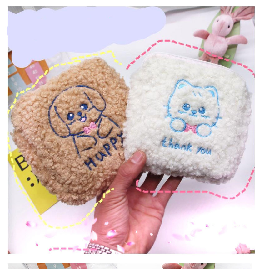 Fashion Brown Cartoon Animal Embroidery Plush Bag,Wallet