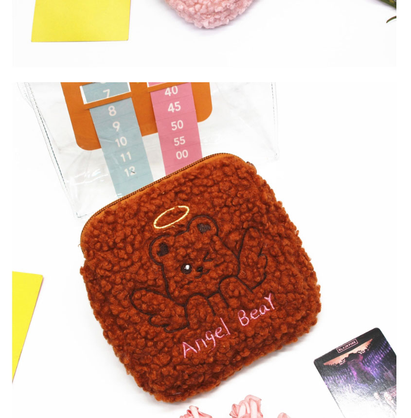 Fashion Brown Cartoon Animal Embroidery Plush Bag,Wallet
