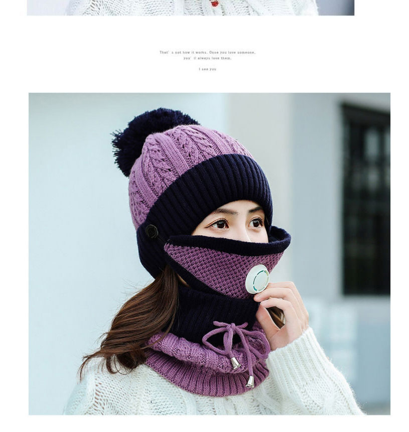 Fashion Breathing Valve [black] Three-piece Wool Knit Woolen Ball Head Cap And Scarf,Beanies&Others