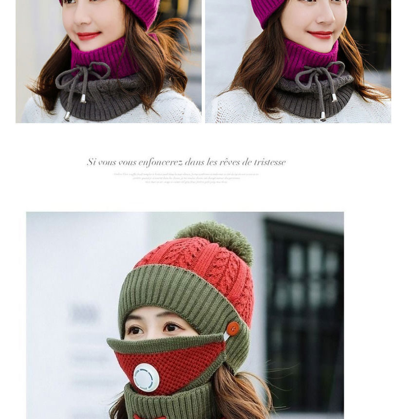 Fashion Breathing Valve【navy Blue】 Three-piece Wool Knit Woolen Ball Head Cap And Scarf,Beanies&Others