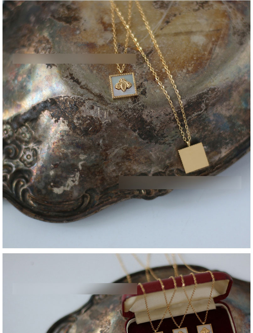 Fashion Gold Color Geometric White Shell Bee Square Necklace,Necklaces
