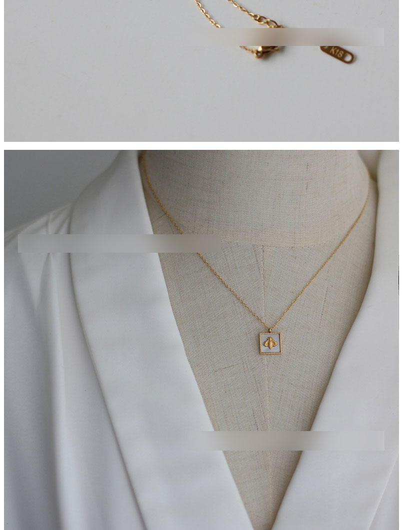 Fashion Gold Color Geometric White Shell Bee Square Necklace,Necklaces