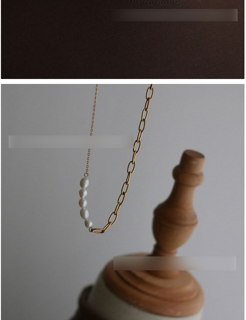Fashion Gold Color Titanium Steel Gold-plated Stitching Rice Pearl Chain Necklace,Necklaces