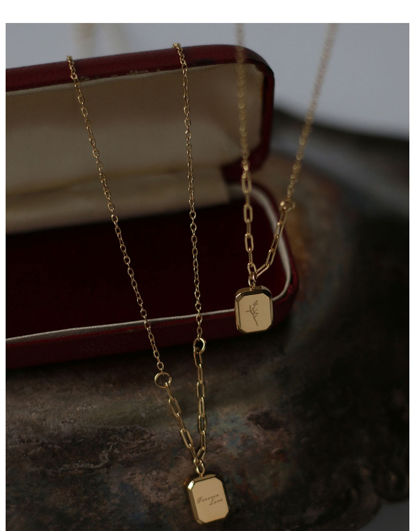 Fashion Gold Color (mini Size) Titanium Steel Lavender Square Necklace,Necklaces