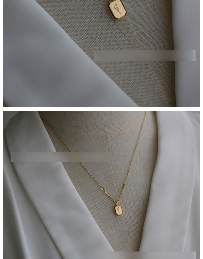 Fashion Gold Color (mini Size) Titanium Steel Lavender Square Necklace,Necklaces