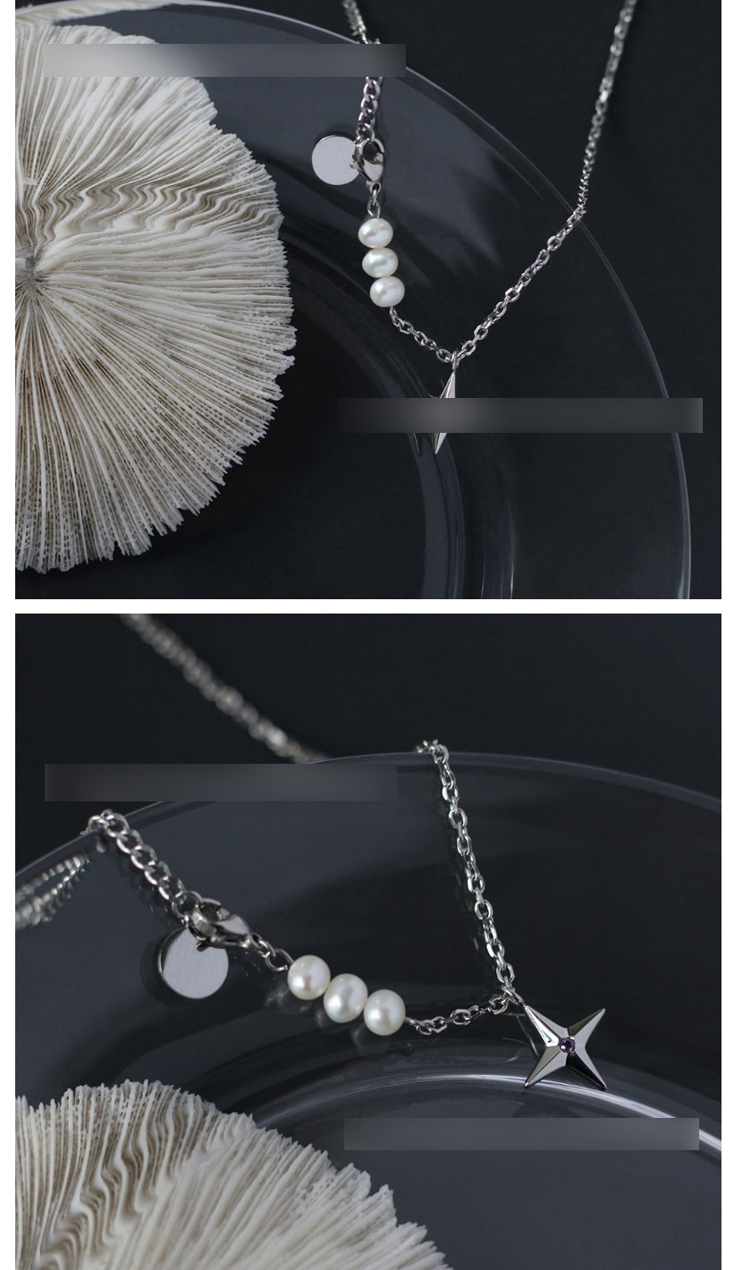 Fashion Silver Color Titanium Steel Pearl Purple Diamond Star Necklace,Necklaces
