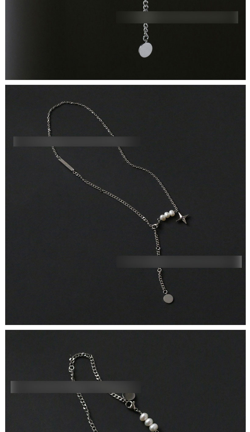 Fashion Silver Color Titanium Steel Pearl Purple Diamond Star Necklace,Necklaces