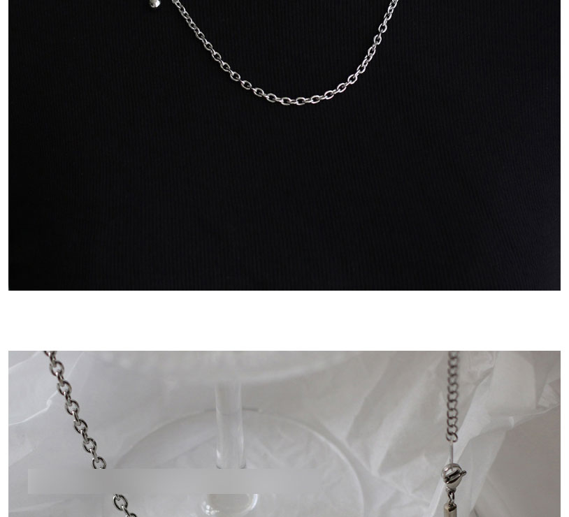 Fashion Silver Color Titanium Steel Diamond Letter Brand Geometric Necklace,Necklaces