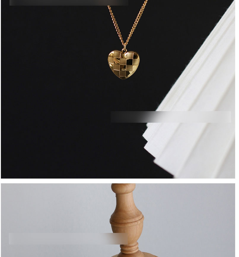 Fashion Gold Color Titanium Steel Gold Plated Check Heart Necklace,Necklaces