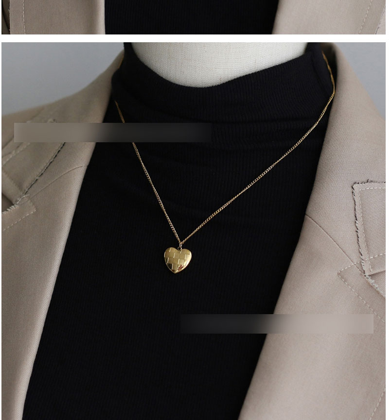 Fashion Gold Color Titanium Steel Gold Plated Check Heart Necklace,Necklaces