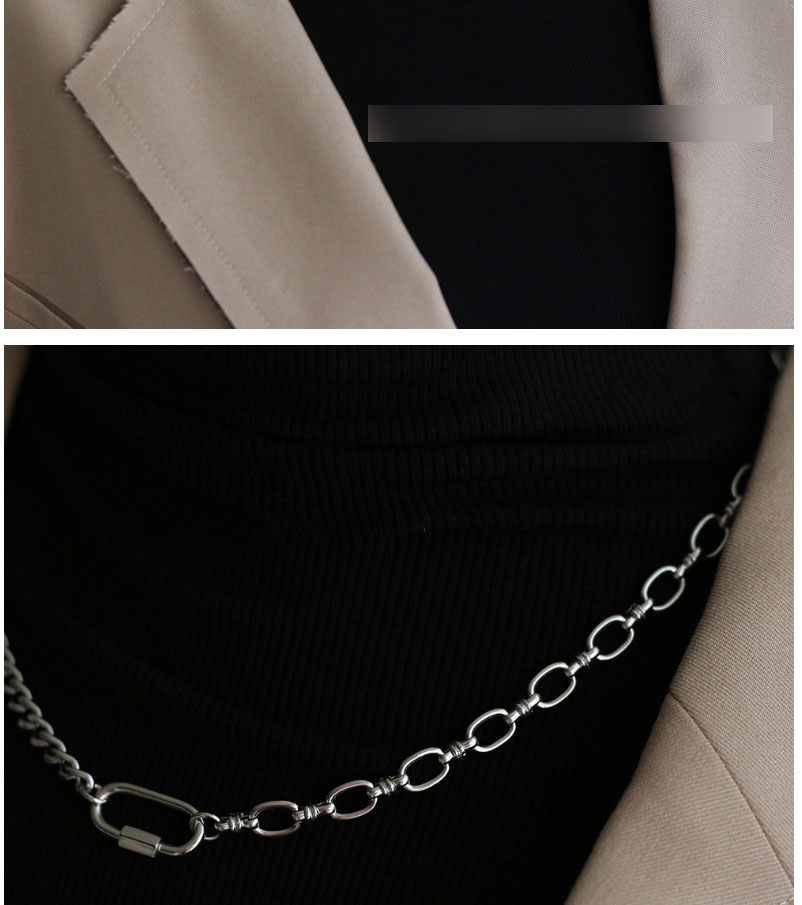 Fashion Silver Color Titanium Steel Half-fit Carabiner Chain Necklace,Necklaces