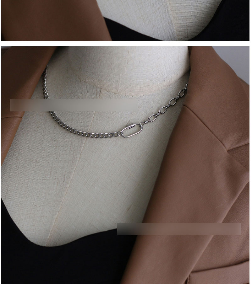 Fashion Silver Color Titanium Steel Half-fit Carabiner Chain Necklace,Necklaces