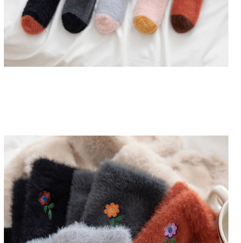 Fashion Light Gray Mink Velvet Flower Embroidered Tube Socks,Fashion Socks