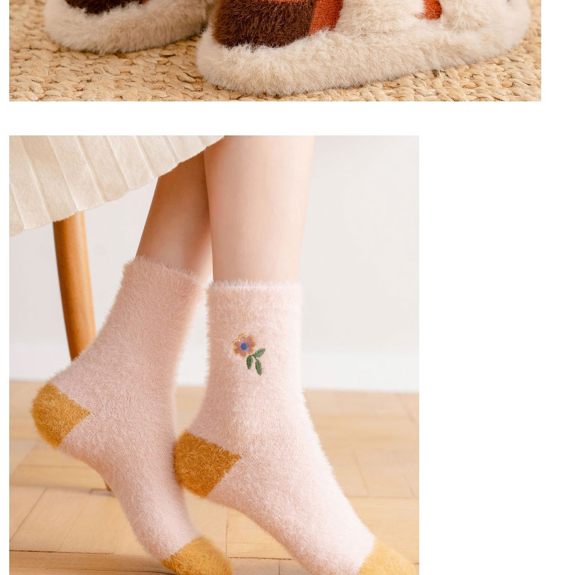 Fashion Pink Mink Velvet Flower Embroidered Tube Socks,Fashion Socks