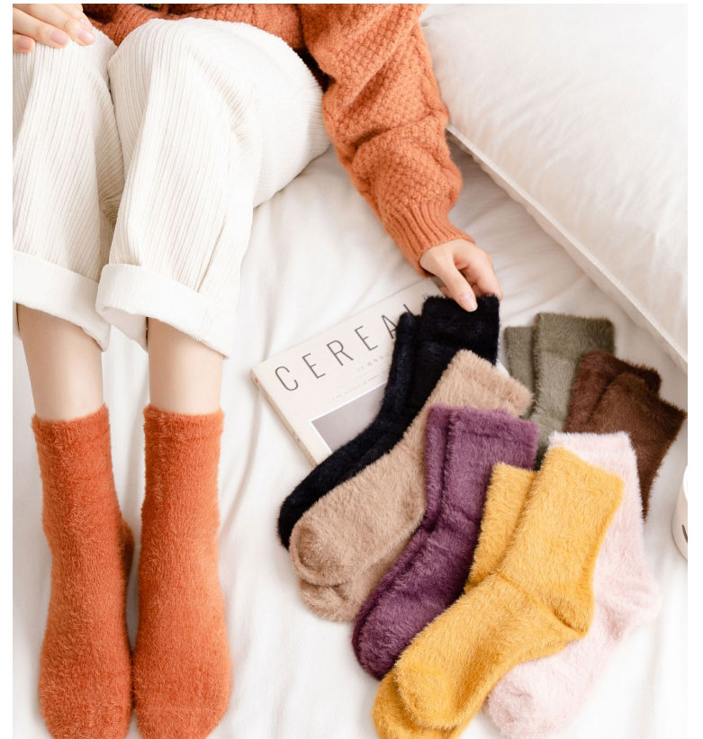 Fashion Orange Mink Fleece Plus Fleece Tube Socks,Fashion Socks