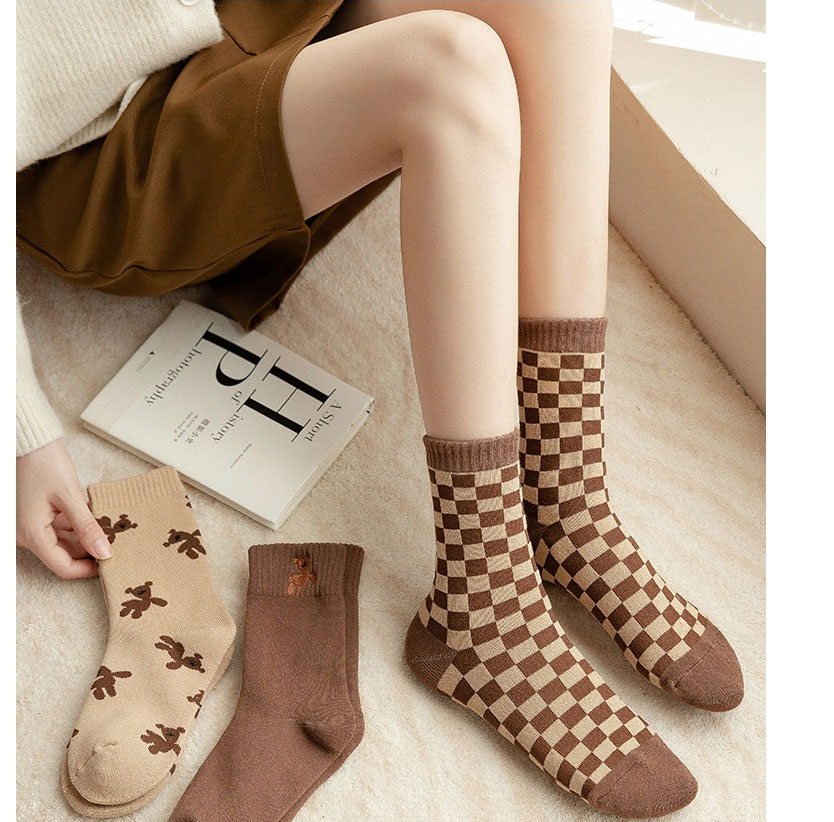 Fashion Checkered Check Embroidered Cotton Tube Socks,Fashion Socks