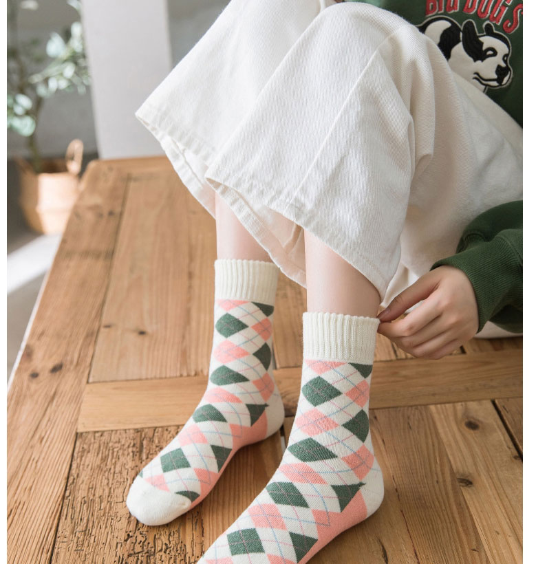 Fashion Milky White Stripes Cotton Geometric Print Cotton Socks,Fashion Socks