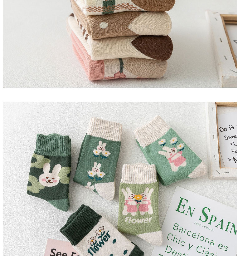 Fashion Big Flower And Little Bunny Cotton Geometric Print Cotton Socks,Fashion Socks