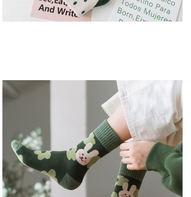 Fashion Big Flower And Little Bunny Cotton Geometric Print Cotton Socks,Fashion Socks