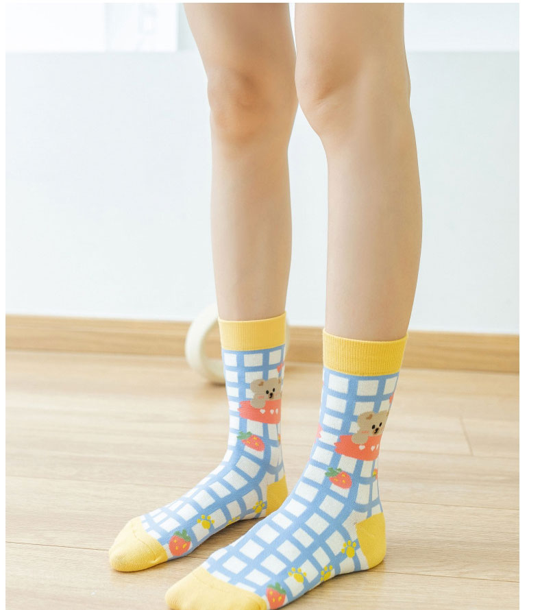 Fashion Socks Mouth Yellow Cotton Cherry Bear Fruit Print Socks,Fashion Socks
