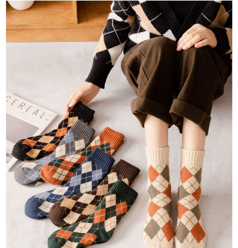 Fashion Grey Wool Rhombus Thick Tube Socks,Fashion Socks